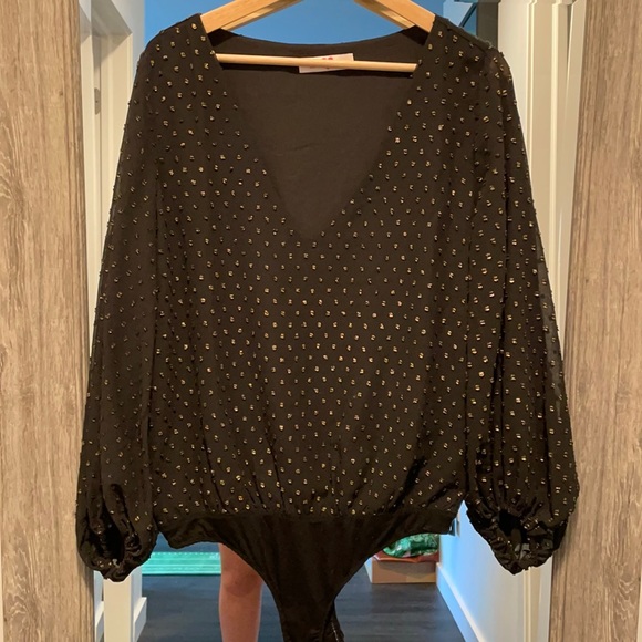 Buddy Love Tops - BUDDY LOVE Black & Gold Polka Dot Bodysuit